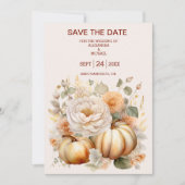 Boho White und Gold Glitzer Pumpkins Wedding Save The Date (Vorderseite)