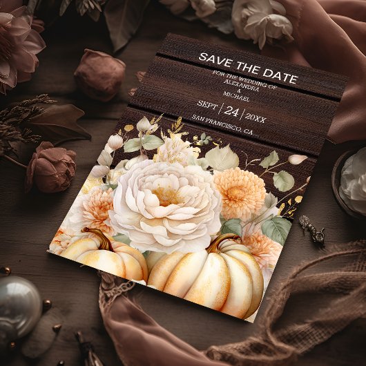 Boho White und Gold Glitzer Pumpkins Wedding Save The Date