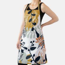 Boho White und Navy Blätter Schürze