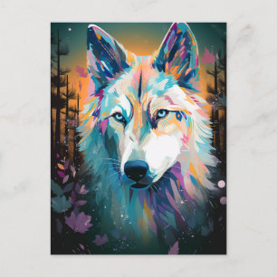 Boho White Wolf Surreal Wildlife Art Postkarte