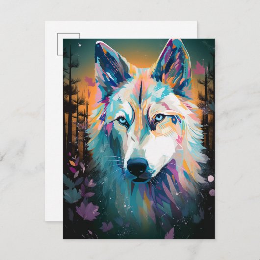 Boho White Wolf Surreal Wildlife Art Postkarte (Vorne/Hinten)
