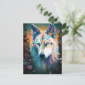 Boho White Wolf Surreal Wildlife Art Postkarte (Stehend Vorderseite)