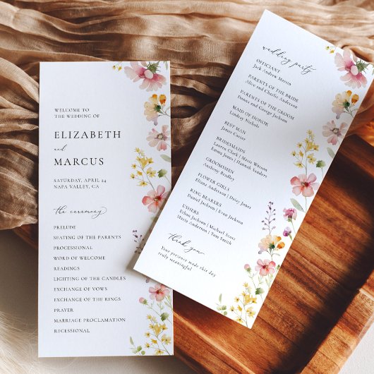 Boho-Wiesen-Wildblumen-Hochzeitsprogramm Programm