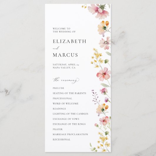 Boho-Wiesen-Wildblumen-Hochzeitsprogramm Programm (Vorderseite)
