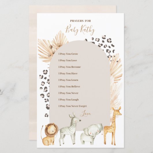 Boho Wild Animals Gebete für Babysignatur (Vorne/Hinten)