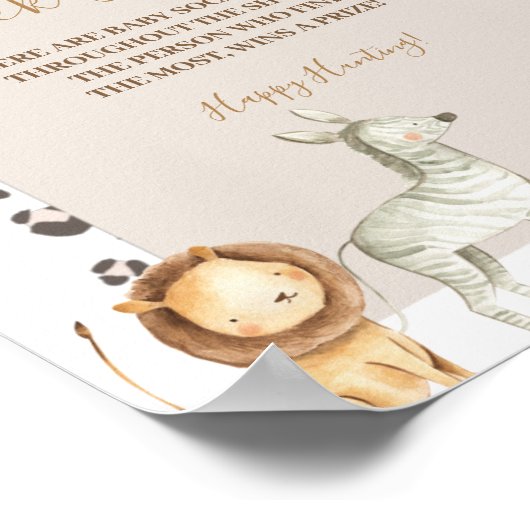 Boho Wild Animals Pampas Grass Baby Sock Hunt Poster (Ecke)