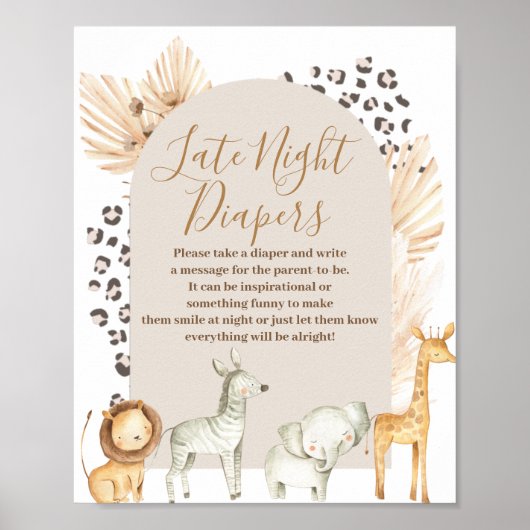 Boho Wild Animals Pampas Grass Spate Night Diapers Poster (Vorne)