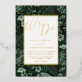 Boho Wild Blume Green & Gold Script Wedding Folieneinladung (Vorderseite)