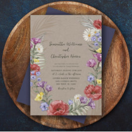 Boho Wild Blume Kraft & Lila Wedding Einladung