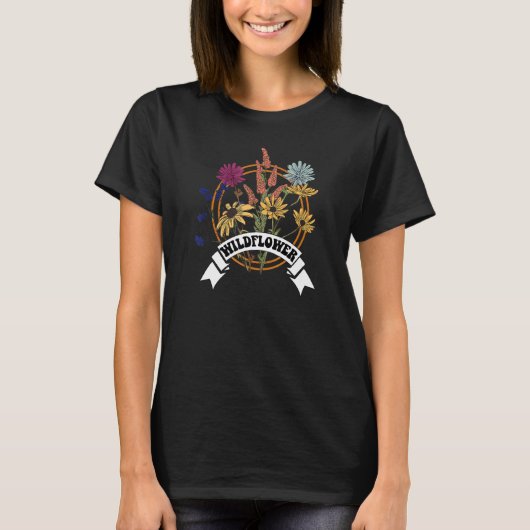 Boho Wild Blume Retro-Farben und Design T-Shirt (Vorderseite)