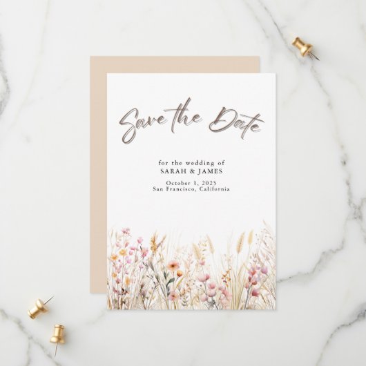 Boho Wild Blume Save the Date Karte | Minimalistis (Vorderseite/Rückseite Beispiel)