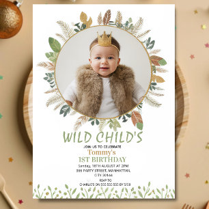 Boho Wild Child 1. Geburtstag Foto-Einladung Einladung
