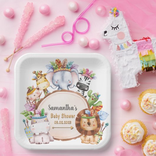 Boho Wild Giraffe Zebra Elephant Baby Shower Pappteller (Party)