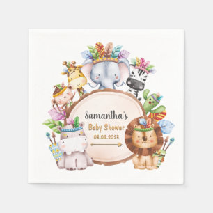 Boho Wild Giraffe Zebra Elephant Baby Shower Serviette