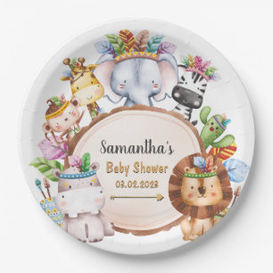 Boho Wild Giraffe Zebra Elephant Baby Showpaper Pappteller