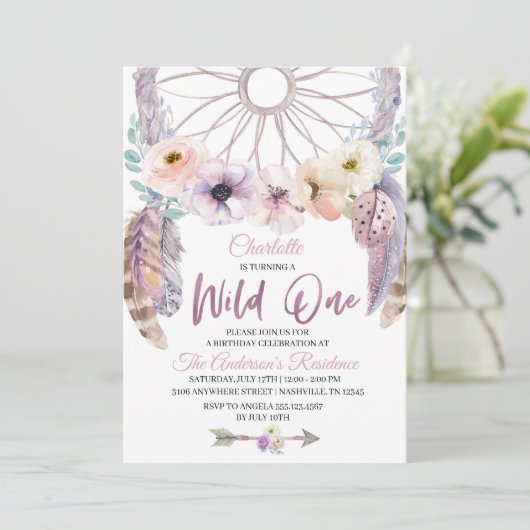 Boho Wild One Dreamcatcher Einladung zum Geburtsta (Stehend Vorderseite)