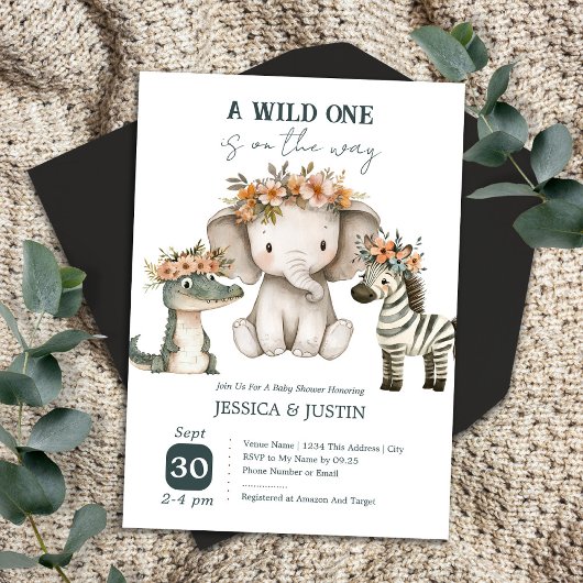 Boho Wild One Floral Baby Shower Einladung