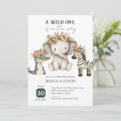 Boho Wild One Floral Baby Shower Einladung (Stehend Vorderseite)