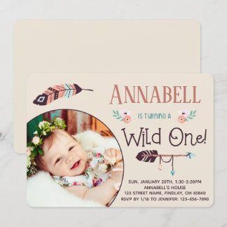 Boho Wild ONE Girly First Geburtstag Einladung