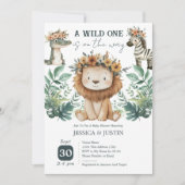 Boho Wild One Lion Floral Baby Shower Einladung (Vorderseite)