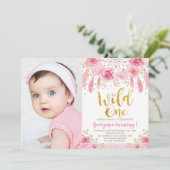 Boho Wild One Pink Rose Floral Dreamcatcher Einladung (Stehend Vorderseite)