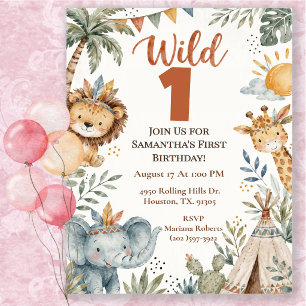 Boho Wild One Safari Geburtstagsfeier Einladung