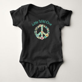 Boho Wild One Watercolor Floral Peace Sign Baby Strampler