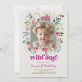 Boho Wild One Wildblume 1. Geburtstag Foto Einladung (Vorderseite)