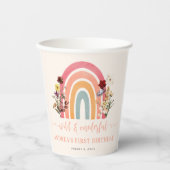 Boho Wild & Onederful Blume Rainbow 1. Geburtstag Pappbecher (Vorderseite)