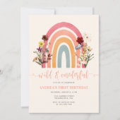 Boho Wild & Onederful Wildblume Rainbow Birthday Einladung (Vorderseite)