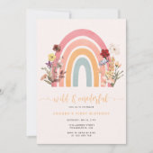 Boho Wild & Onederful Wildblumen-Regenbogen-Geburt Einladung (Vorderseite)
