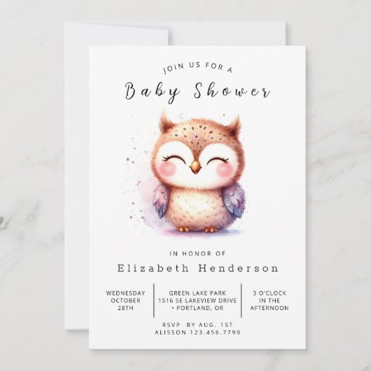 Boho Wild Owl Baby Shower Einladung (Vorderseite)