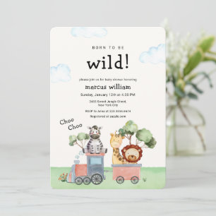 Boho Wild Safari-Tiere Zug Baby Shower Einladung