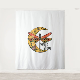 Boho Wild Soul Moon Dragonfly Wandteppich