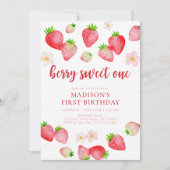 Boho Wild Strawberry Berry Sweet One Birthday Einladung (Vorderseite)