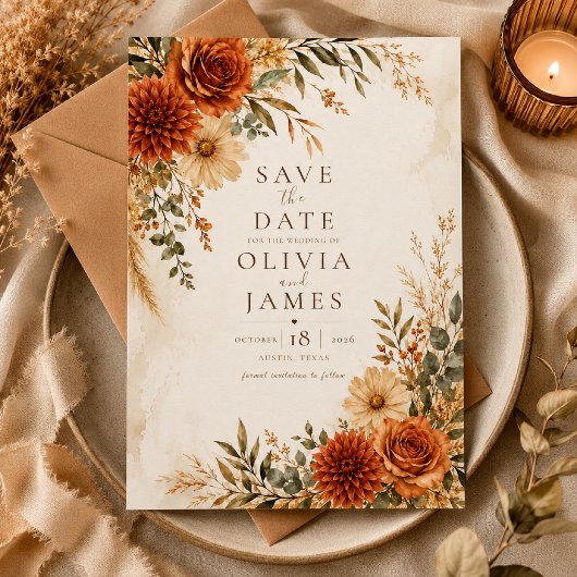 Boho Wild Terrakotta-Garten Save the Date Einladung
