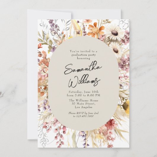 Boho Wildblume 3 Foto Graduation Party Einladung (Vorderseite)