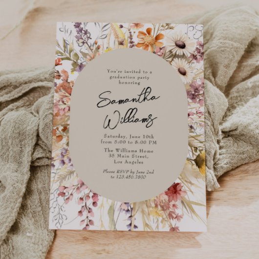 Boho Wildblume 3 Foto Graduation Party Einladung