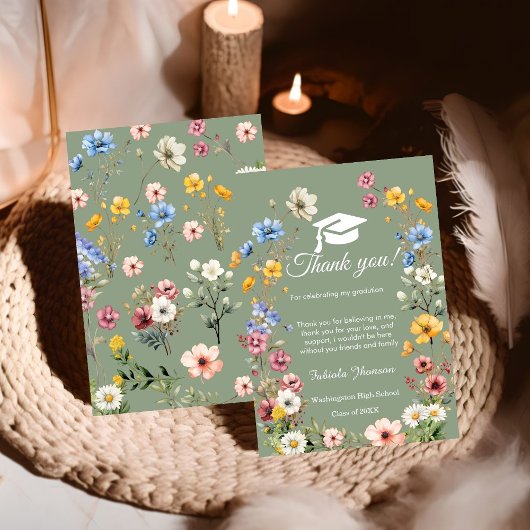 Boho Wildblume Abschluss Foto danke Karte