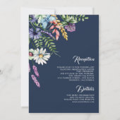 Boho Wildblume All in One Navy Blue Wedding Einladung (Rückseite)