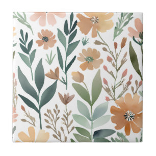 Boho Wildblume Aquarellblütenpastel Akzent Fliese