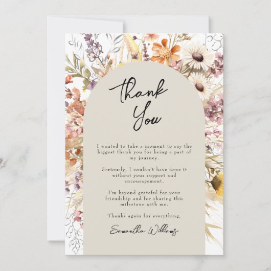 Boho Wildblume Arch Abschluss Danke, Card Einladung (Vorderseite)
