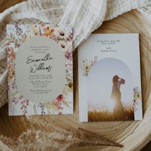 Boho Wildblume Arch Foto Graduation Party Einladung