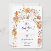 Boho Wildblume Arch Navy Blue White Wedding Einladung (Vorderseite)