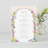Boho Wildblume Arch Wedding Menükarte (Stehend Vorderseite)