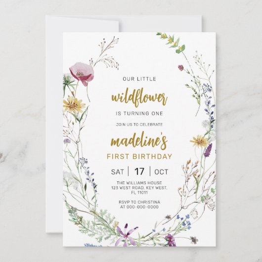 Boho Wildblume Baby 1. Geburtstag Einladung (Vorderseite)