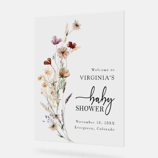 Boho Wildblume Baby Dusche Acrylschild (Winkel)