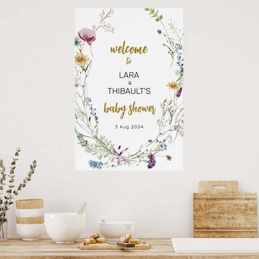 Boho Wildblume Baby Dusche Begrüßungszeichen Poster (Küche)
