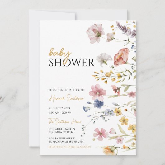 Boho Wildblume Baby Dusche Einladung (Vorderseite)