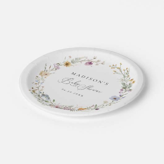 Boho Wildblume Baby Dusche Pappteller (Schrägansicht)